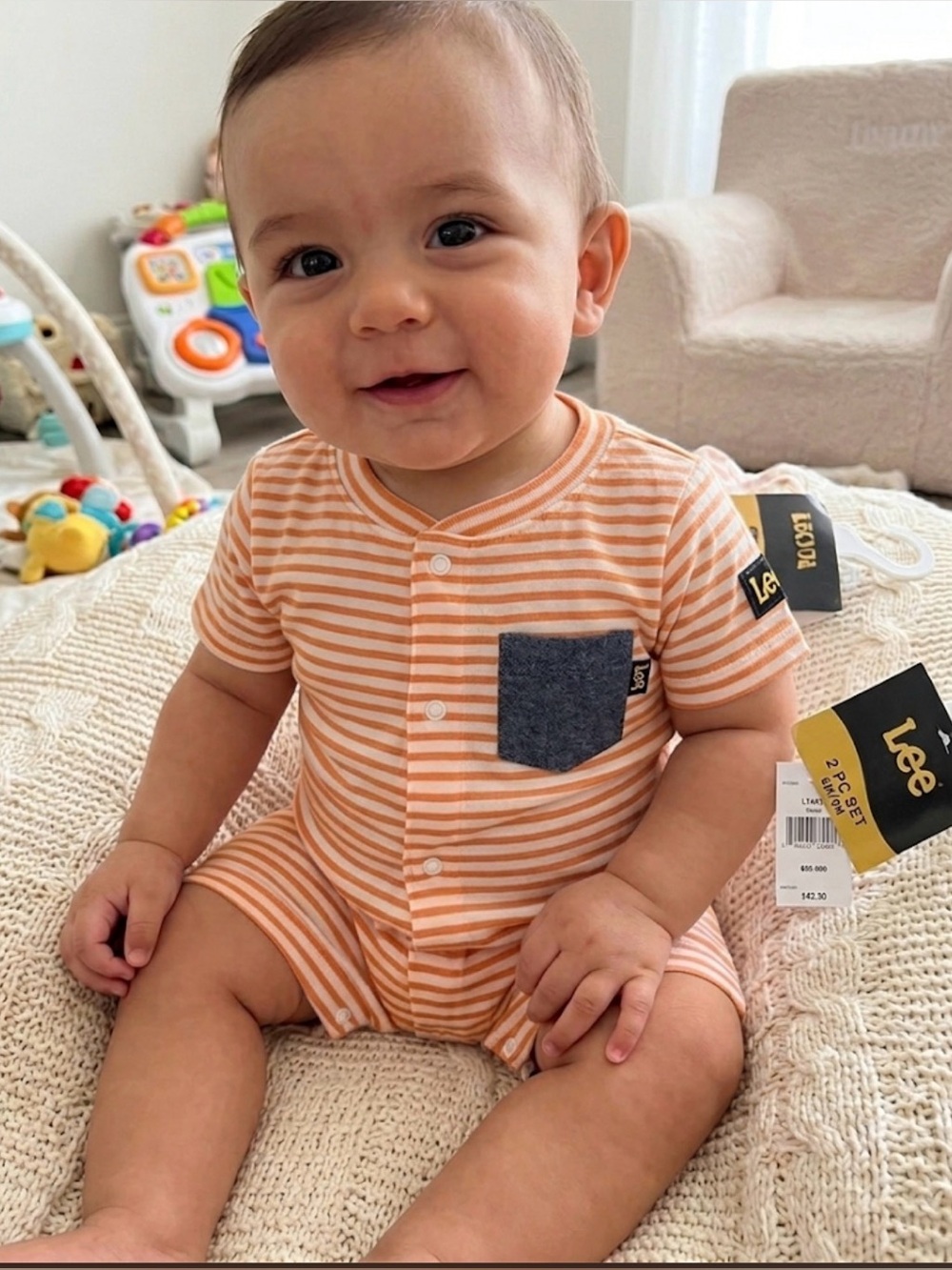 Lee Infant Navy Top with Cream & Peach Striped Bottom